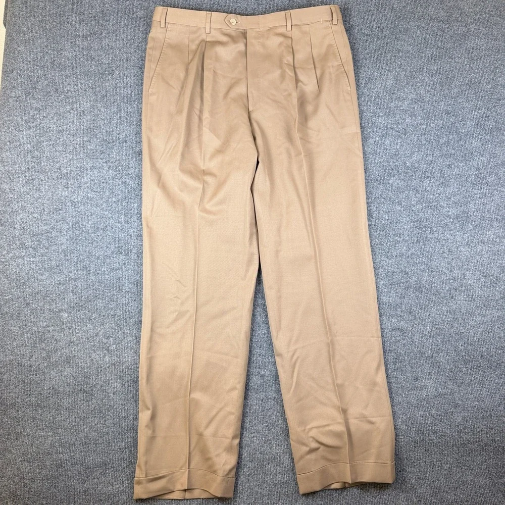 Brioni Pants Mens 36x32 Brown Pleated Cuffed 100% Wool Trousers Made in Italy